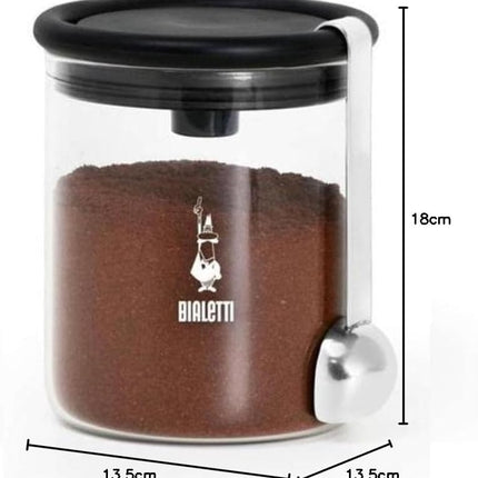 Bialetti Smart Coffee Jar, 250g Capacity – Made in Glass to Preserve Coffee Aroma – Airtight Seal, Stainless Steel Coffee Scoop, Holder for Bialetti Moka Funnel