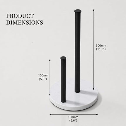 Matte Black Paper Towel Holder,Stainless Steel Paper Towel Holder for Kitchen Roll Organize, Standard or Jumbo-Sized Roll Paper, Countertop Roll Dispenser with Marble Base