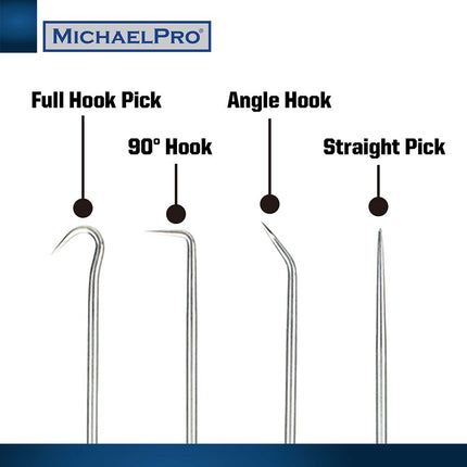 MichaelPro MP002006 4-Piece Precision Mini Pick & Hook Set – Assortment of Straight, Angled, Degree Pick and Hook Tools Suitable for Mechanics, Automotive and Daily