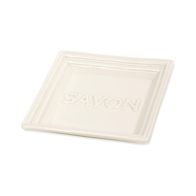 Pre de Provence Marseille Olive Oil Ceramic Soap Dish, Keeps Bar Dry and Protects Countertops, 4.3" Square