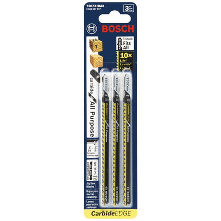 Bosch T367XHM3 5-7 TPI Carbide Edge T-Shank Jig Saw Blades for All-Purpose (3 Piece), 5-3/16"