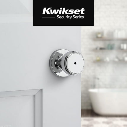 Kwikset Maven Interior Privacy Door Knob with Lock, Round Door Handle for Bathroom and Bedroom, Polished Chrome Keyless Turn Lock Doorknob, with Microban Protection