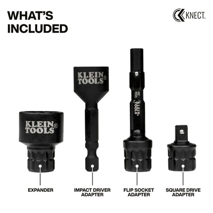 Klein Tools 65KADPS KNECT (S) Impact Socket Adapter Set, 4 Adapters for Ratchets, Impact Drivers and Flip Sockets, Fits 1/4-Inch Drive Tools, Compatible with KNECT (M) System
