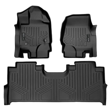 SMARTLINER Custom Fit Floor Mats 2 Row Liner Set Black Compatible with 2021-2023 Ford F-150 SuperCrew Cab with 1st Row Bucket Seats & 2nd Row Under Seat Storage