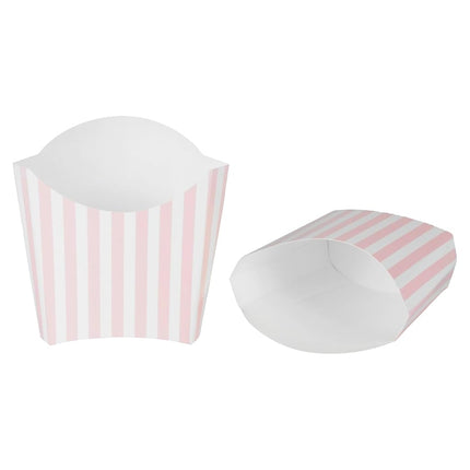 Bio Tek 4.5 x 3.2 x 3.9 Inch French Fry Cup, 100 Disposable Snack Cups - Stackable, Sustainable, Pink and White Paper 3 Ounce Fry Holder, for Fries, Onion Rings, Popcorn, or Cookies - Restaurantware