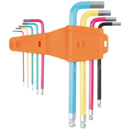 Klein Tools CBLS9M Metric Hex Key Caddy Set, Long Ball-End, 1.5 mm to 10 mm, Color-Coated Keys for Easy Identification, 9-Piece