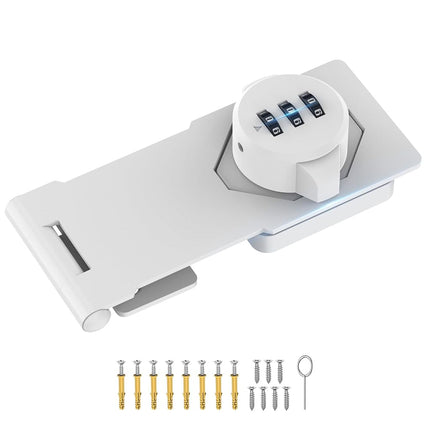 MeBantoo Household Cabinet Password Hasp Locks, Cabinet Locks with Combination, Door Security Slide Latch for Small Barn Doors, Bathroom, Outdoor, Garden (White)