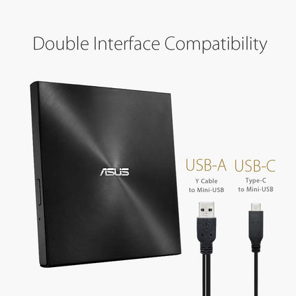 ASUS ZenDrive Black 13mm External 8X DVD/Burner Drive +/-RW with M-Disc Support, Compatible with Both Mac & Windows and Nero BackItUp for Android Devices (USB 2.0 & Type-C Cables Included)