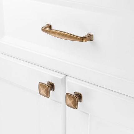 KOOFIZO Square Foot Cabinet Arch Pull - Antique Brass Furniture Handle, 3.8 Inch/96mm Screw Spacing, 10-Pack for Kitchen Cupboard Door, Bedroom Dresser Drawer, Bathroom Furniture Hardware