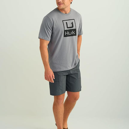 T-shirt performant à manches courtes HUK pour homme, T-shirt de pêche à logo empilé-Night Owl, Très Grand