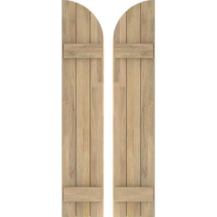 Ekena Millwork ARW101BQ311X52UNH Americraft Three 2 Exterior Real Wood Joined Board-n-Batten Shutters w/Arch Top (Per Pair), 10 1/2"W x 52"H, Unfinished
