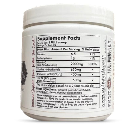 Sufficient-C - High Dose Vitamin C Lemon Peach Immune-Ade Drink Mix - 125 Grams