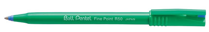 Pentel R50 Rollerball Pen Green Barrel Water-based 0.8mm Tip 0.4mm Line Blue Ref R50-C [Pack of 12]