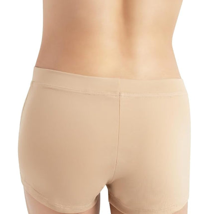 Capezio Boy Cut Low Rise Shorts, TB113 Mini Yoga Shorts for Women, Micro Short Activewear for Dance, Workouts, Gym, Exercise, Hot Pants, Nude, Small