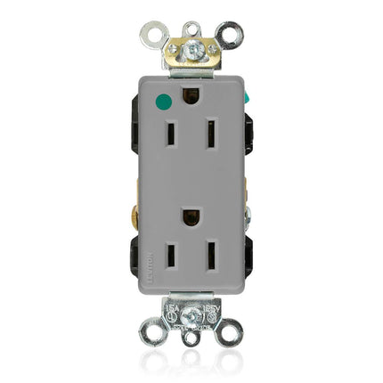 Leviton 16262-HGG 15 Amp, 125 Volt, Decora Plus Duplex Receptacle, Hospital Grade, Self Grounding, Straight Blade, Gray