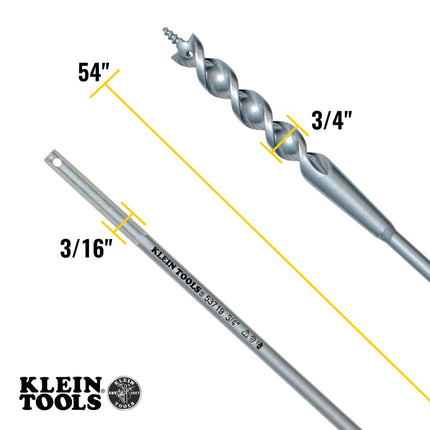 Klein Tools 53719 Flex Bit Auger with Screw Point, 3/4-Inch x 54-Inch Long Flexible Drill Bit/Fish Bit for Pulling Wire Behind Walls