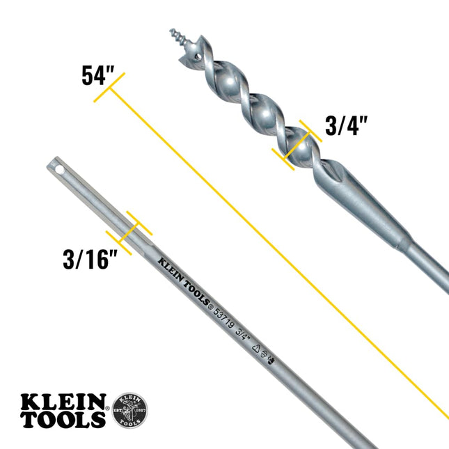 Klein Tools 53719 Flex Bit Auger with Screw Point, 3/4-Inch x 54-Inch Long Flexible Drill Bit/Fish Bit for Pulling Wire Behind Walls