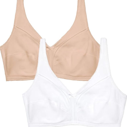 Fruit of the Loom Women's Seamed Soft Cup Wirefree Cotton Bra, White/Sand, 36D
