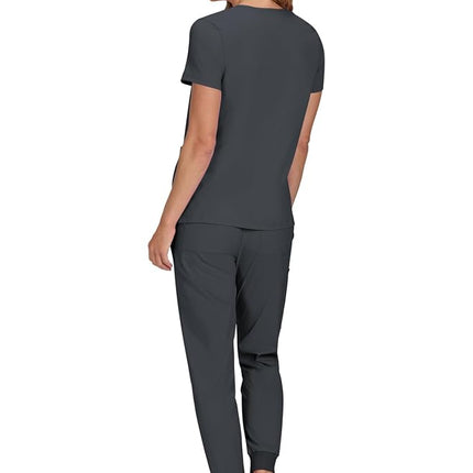 KOI Basics Women's Becca V-Neck Solid Scrub Top Medium Charcoal