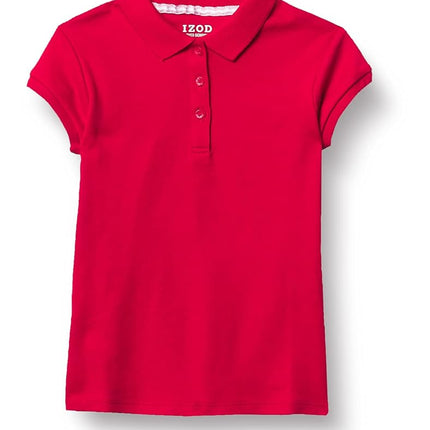 Izod Girls' School Uniform Short Sleeve Interlock Polo, Red, 7