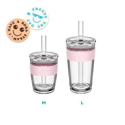 KeepCup Longplay Cold Cup - Double wall Glass, Reusable Ice Coffee Cup with Boba Straw and Lid - Medium 12oz (340ml) - Chalk