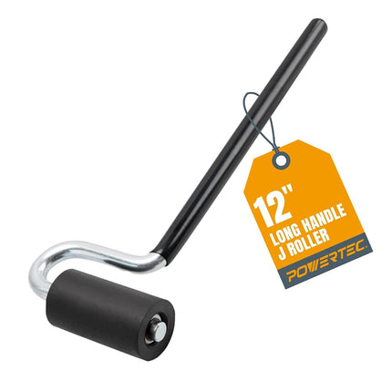 POWERTEC 12" Long Handle J Roller, 1-1/2 Inch Diameter, 3 Inch Wide, Laminate & Veneer Rubber Roller Tool for Edge Banding, Wall Coverings, 1PK (71010)