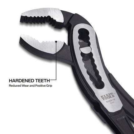 Klein Tools D50512 12-Inch Pump Pliers, Classic Klaw Quick-Adjust Tongue and Groove, Curved Jaw, Hardened Teeth for Maximum Torque