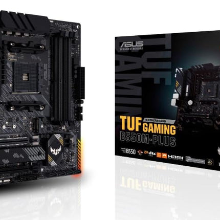 ASUS TUF Gaming B550M-PLUS, AMD B550 (Ryzen AM4) Micro ATX Motherboard (PCIe 4.0, Dual M.2, 10 DrMOS, DDR4 4400, 6, 2.5 Gb Ethernet, HDMI, DP, USB 3.2 Gen 2 Type-A and C, Aura Sync)