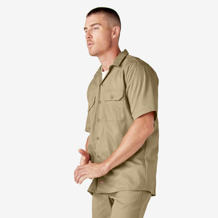 Dickies Mens Short-Sleeve Work Shirt, 3XT, Dark Brown