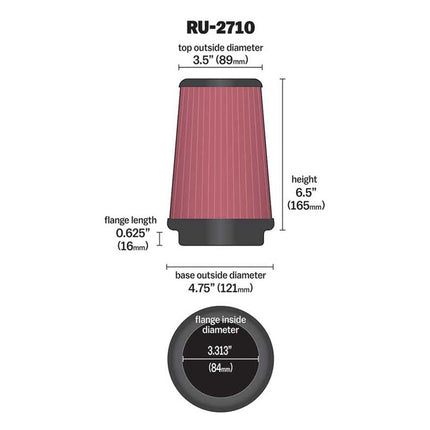 K&N Filters RU-2710 Car and Motorcycle Universal Rubber Filter