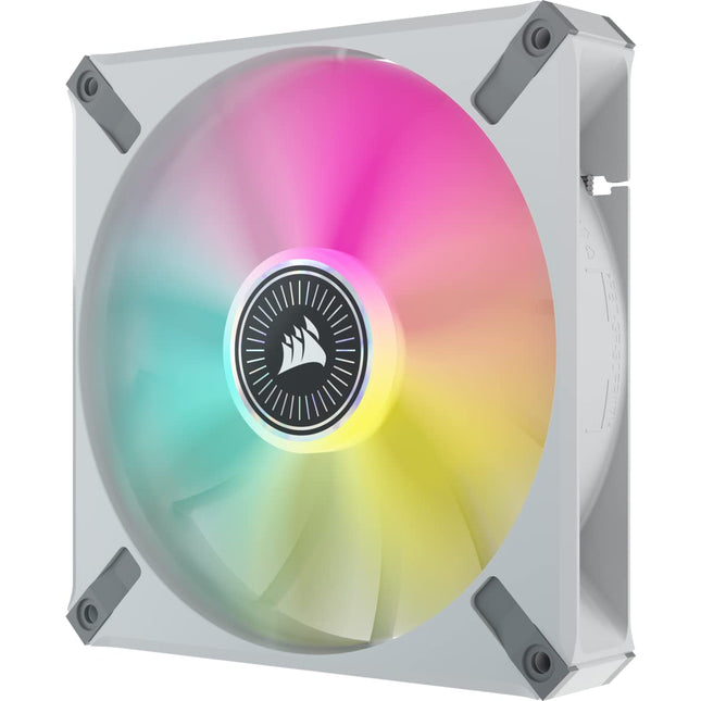Corsair iCUE ML140 RGB ELITE, ventilador PWM RGB de 140 mm (tecnología Corsair AirGuide, cojinete de levitación magnética, hasta 1600 RPM, bajo nivel de ruido, incluye iCUE Lighting Node CORE) paquete doble - Blanco (CO-9050119-WW)