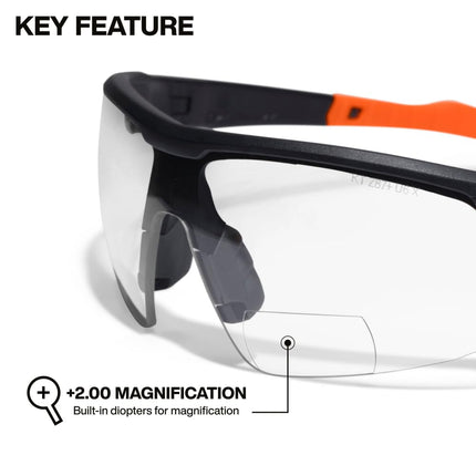 KLEIN TOOLS 03615 Bifocal Safety Glasses with +2.00 Diopters for Magnification, ANSI Z87.1+ and CSA Z94.3 Certified, Anti-Fog and UV Protection, Low-Profile, Non-Slip Nosepiece, High Optical Clarity