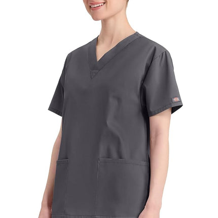 Dickies EDS Signature Scrubs for Women, V-Neck Womens Tops in Soft Brushed Poplin 86706, Pewter, 3XL Plus