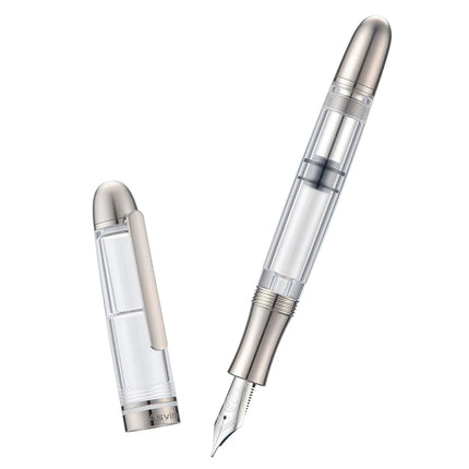Asvine P36 Titanium Fountain Pen Piston Filling, Bock Extra Fine Nib Clear Transparent Acrylic Smooth Writing Signature Pen Case Gift Set, Torpedo shape
