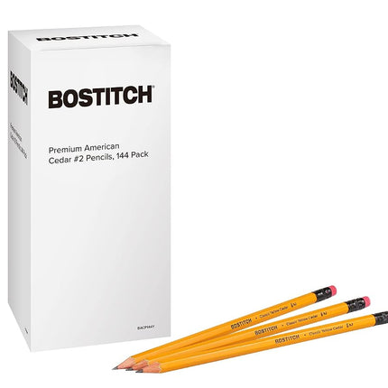 Bostitch Office Premium #2 Pencils, American Cedar Wood, Pre-Sharpened, HB Graphite, 144-Pack