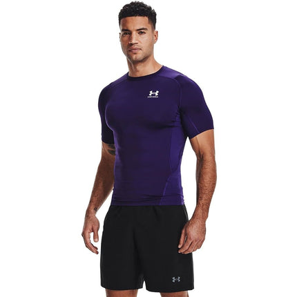 Camiseta de compresión de manga corta HeatGear para hombre de Under Armour, morado (500)/blanco, XL