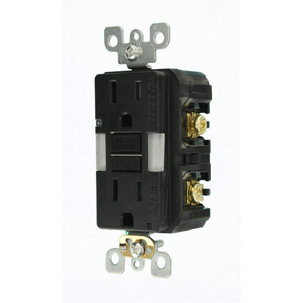 Leviton GFNL1-E 15 Amp, 125 Volt Receptacle/Outlet, 20 Amp Feed-Through, Tamper-Resistant, Self-test SmartlockPro Slim Guide Light GFCI, Monochromatic, back and side wired, self-grounding clip included, wallplate/faceplate sold separately - Black