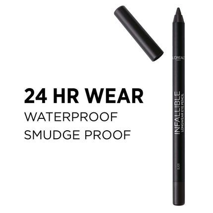L'Oreal Paris Makeup Infallible Pro-Last Pencil Eyeliner, Waterproof and Smudge-Resistant, Glides on Easily to Create any Look, Black, 0.042 oz., 2 Count