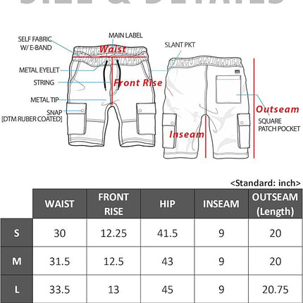 Southpole Men's Quick Dry Water Resistant Cargo Shorts, Inseam 9", Slim Fit, Lightweight, Grey, Small