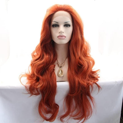 Auburn Synthetic lace front wig for women body wave wig with heat resistant fiber darg queen African American black and white women long wavy half hand tied hair replacement wig