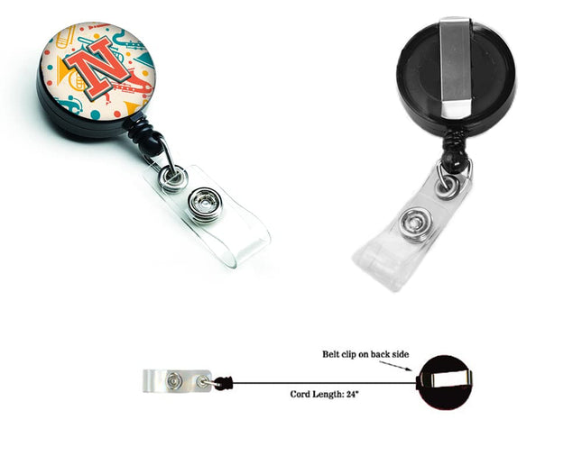 Caroline's Treasures Letter N Retro Teal Orange Musical Ins. Retractable Badge Reel, Multicolor (CJ2001-NBR)