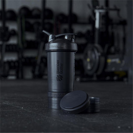 BlenderBottle Shaker Bottle with Pill Organizer and Storage for Protein Powder, Classic V2 ProStak System, 22-Ounce, Black