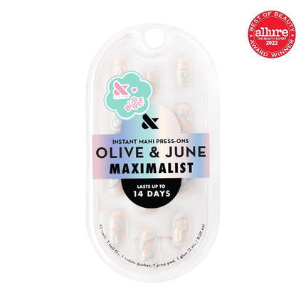 Olive & June Maximalist Instant Mani Press-On Nails (Glue) | 42 Fake Nails, 21 Sizes | Non-Toxic, Long-Lasting Big, Bold Gorgeous Realistic Look | Salon-Quality at Home | Short, Round | Puffy Swirls