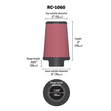 K&N RC-1060 Car and Motorcycle Universal Chrome Filter, Black/Red