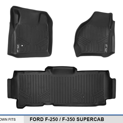MAXLINER Floor Mats 2 Row Liner Set Black for 1999-2007 Ford F-250 / F-350 Super Duty SuperCab