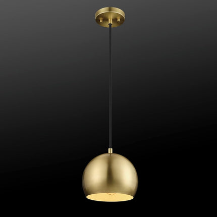 Globe Electric 60617 1-Light Pendant Light, Matte Brass, Black Woven Fabric Hanging Cord, E26 Base Socket, Kitchen Island, Café, Decorative, Ceiling Hanging Light Fixture, Adjustable Height, Modern