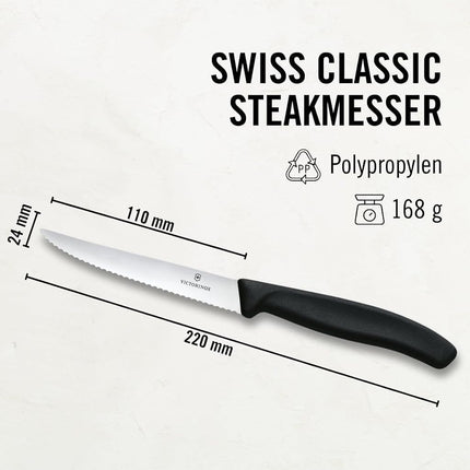 Victorinox Swiss Classic 6-Piece Steak Set (4½" Spear Point Serrated) Black, 4.25 x 0.5 x 0.5 inches, Multicolor