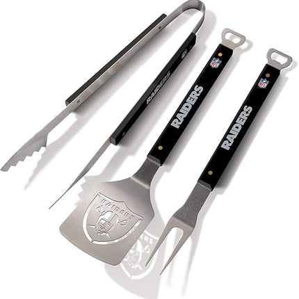 YouTheFan NFL Las Vegas Raiders Juego de barbacoa de 3 piezas de la serie Spirit, acero inoxidable, 22" x 9"