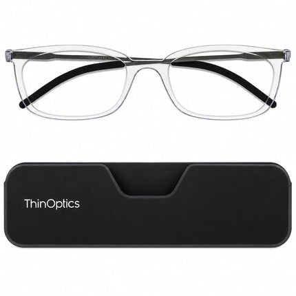 ThinOptics Reading Glasses 1.50, Clear, Case, for Men and Women, Foldable