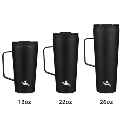 Konokyo Insulated Tumbler with Handle and Straw, 22 OZ Travel Coffee Mug Stainless Steel Cup Metal Water Bottle,Black